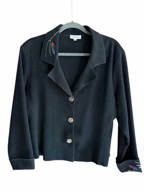 VTG K.D. SPRING Art-to-Wear Embroidered Wool Jacket Feathers L
